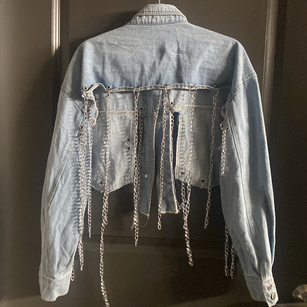 All Things Cherish Trendy Denim Jacket with Chain Details - Picture 3 of 4